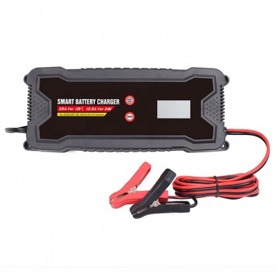 Automatic 25 Amp 12V/24V Rolling Battery Charger/Maintainer with Cable Clamps