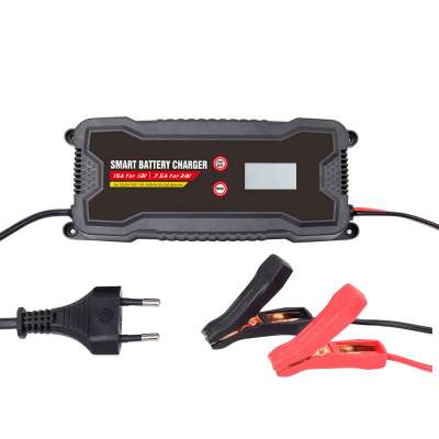 12V/24V 15A Smart Battery Charger/Maintainer with Cable Clamps, Winter/Slient Mode for Car, Motorcycle